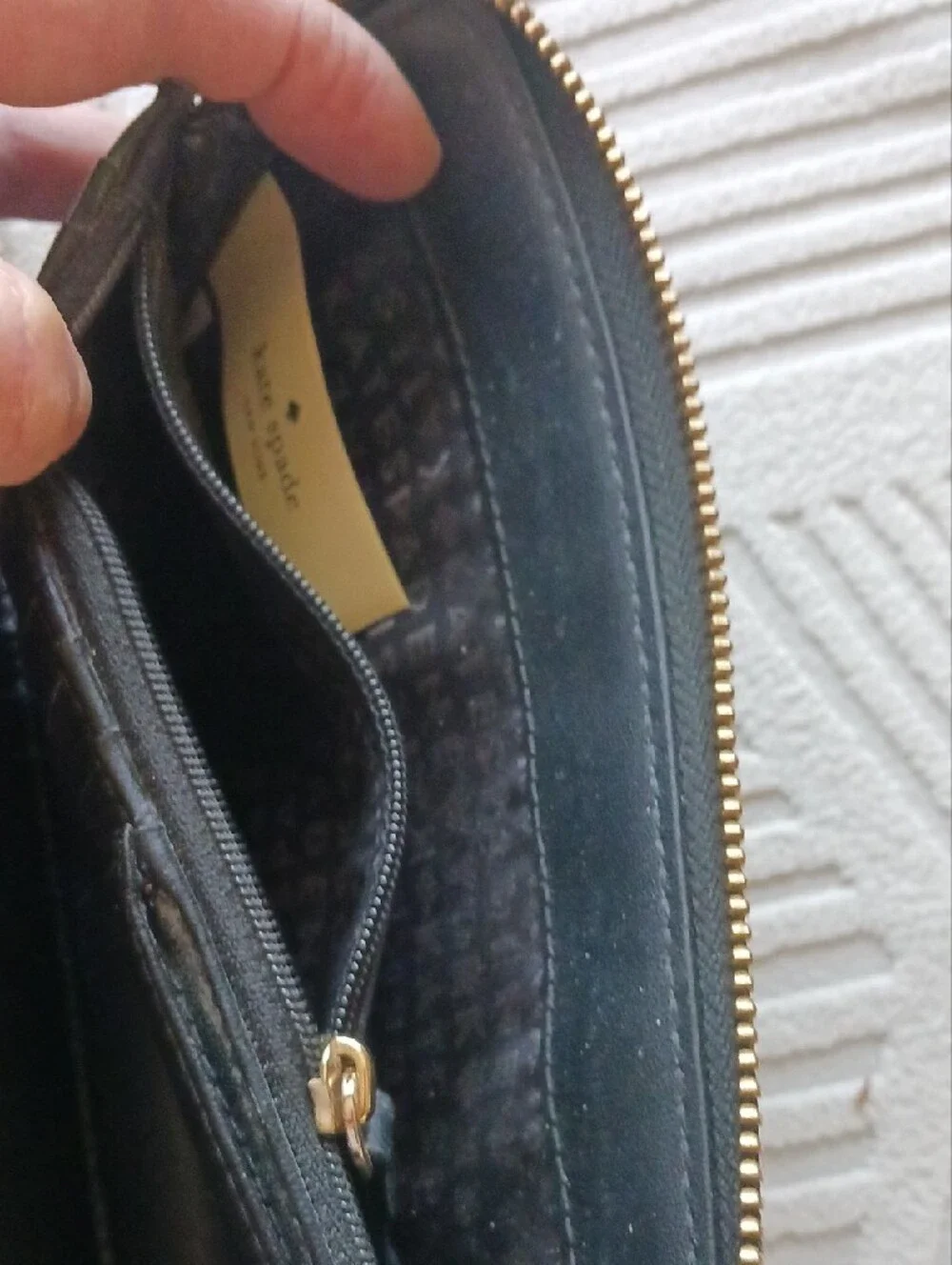 kate spade Black Leather Zip-Around Wristlet Wallet with Gold Logo